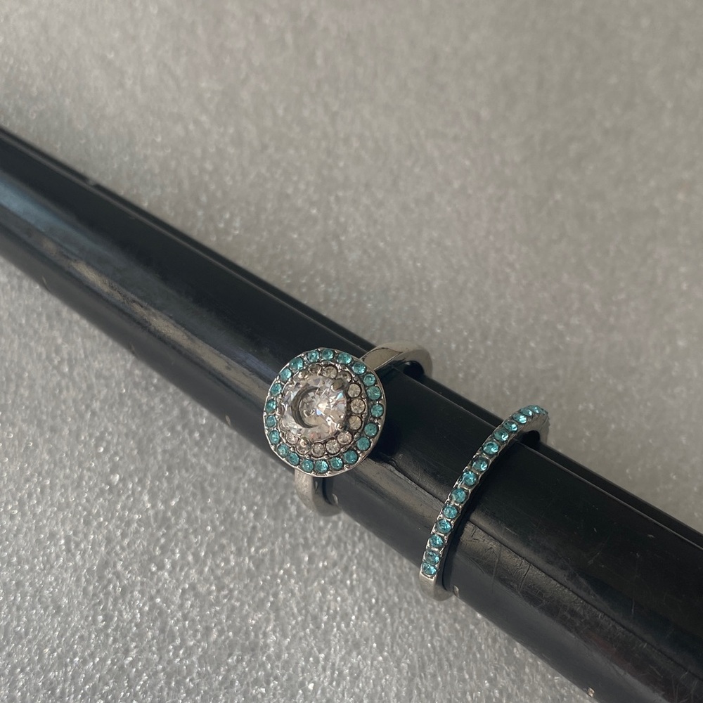Elegant Silver and Blue Ring Set